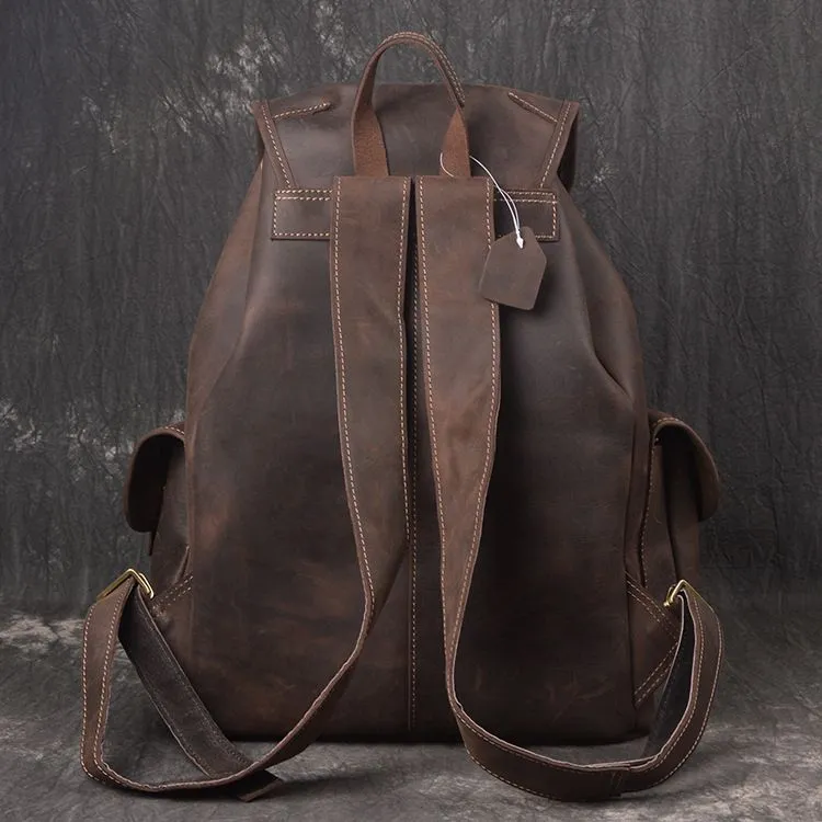 Unisex Full Grain Leather Backpack Women's Drawstring Backpack Handmade Genuine Leather Large Laptop Bag Gifts For Christmas