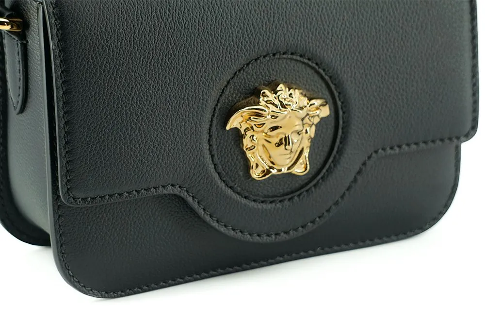 Versace Elegant Black Calf Leather Shoulder Bag