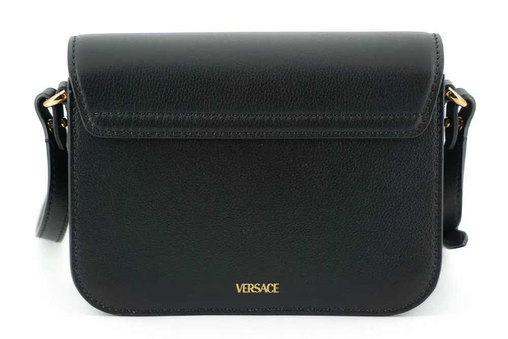 Versace Elegant Black Calf Leather Shoulder Bag