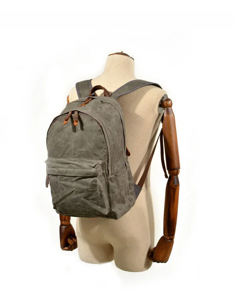 Waxed Canvas Travel Backpack, Casual Canvas Daypack, Laptop Rucksack, School Backpack