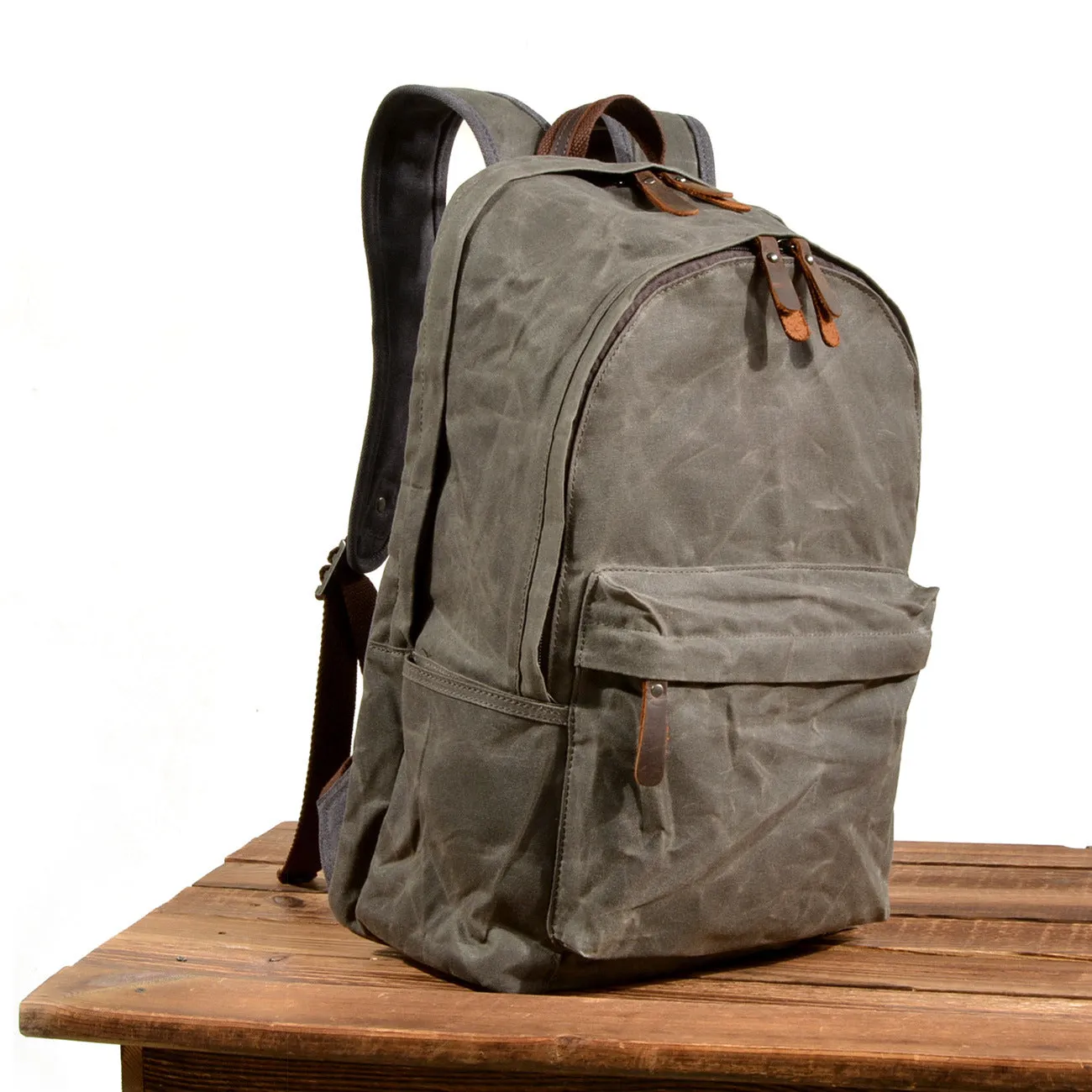 Waxed Canvas Travel Backpack, Casual Canvas Daypack, Laptop Rucksack, School Backpack