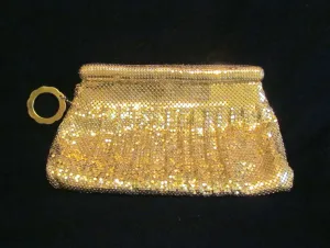 Whiting Davis Gold Mesh Clutch Purse 1940s Formal Evening Bag Unused Mint Condition