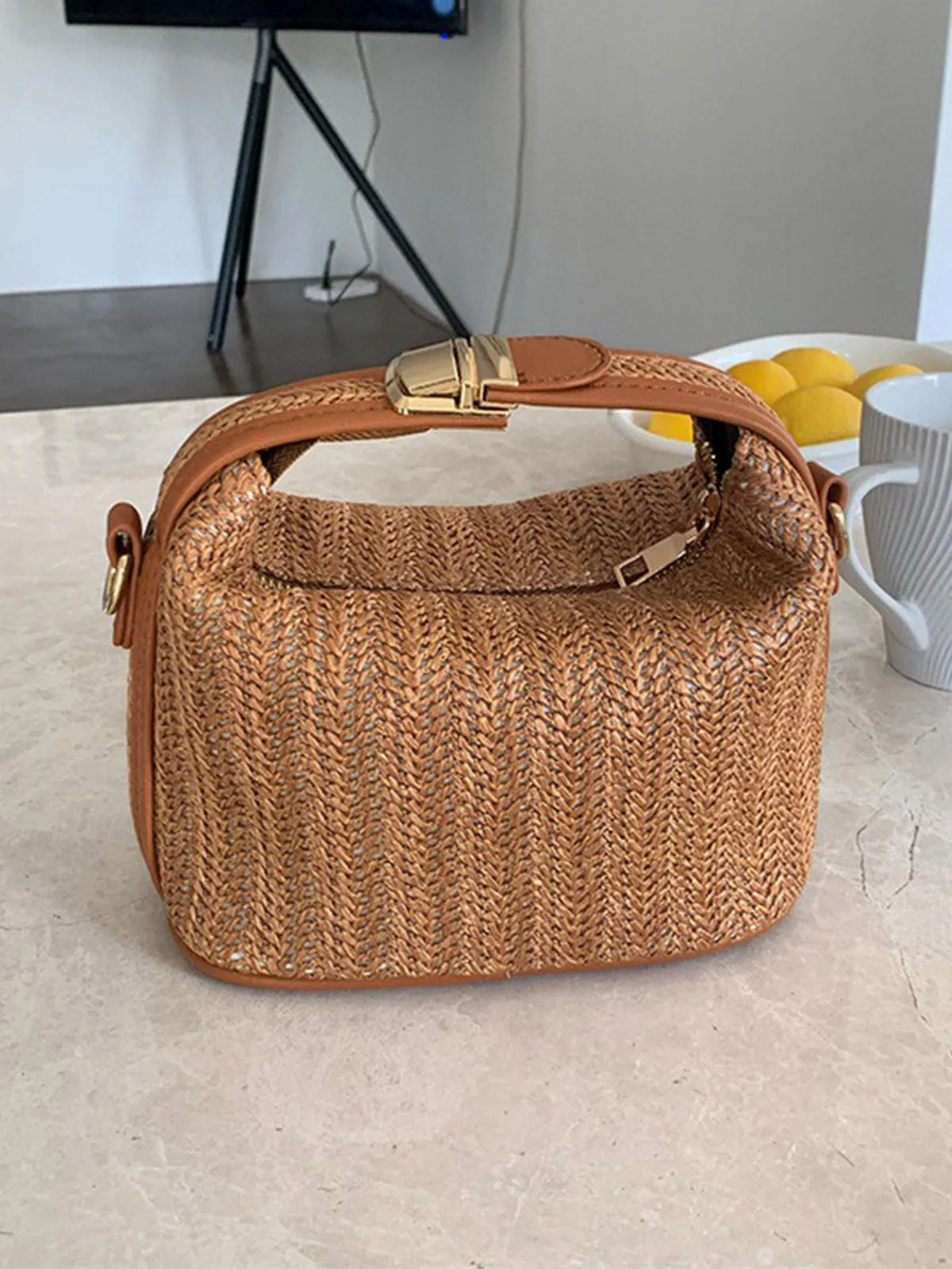 Woven Straw Handheld Crossbody Bag