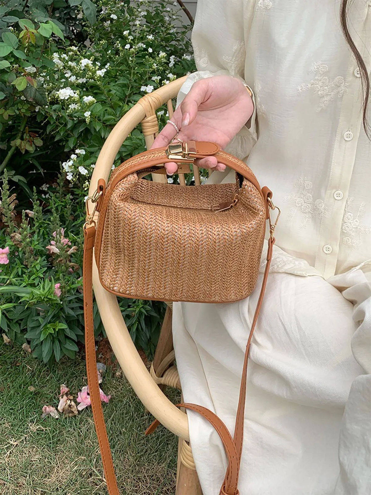 Woven Straw Handheld Crossbody Bag