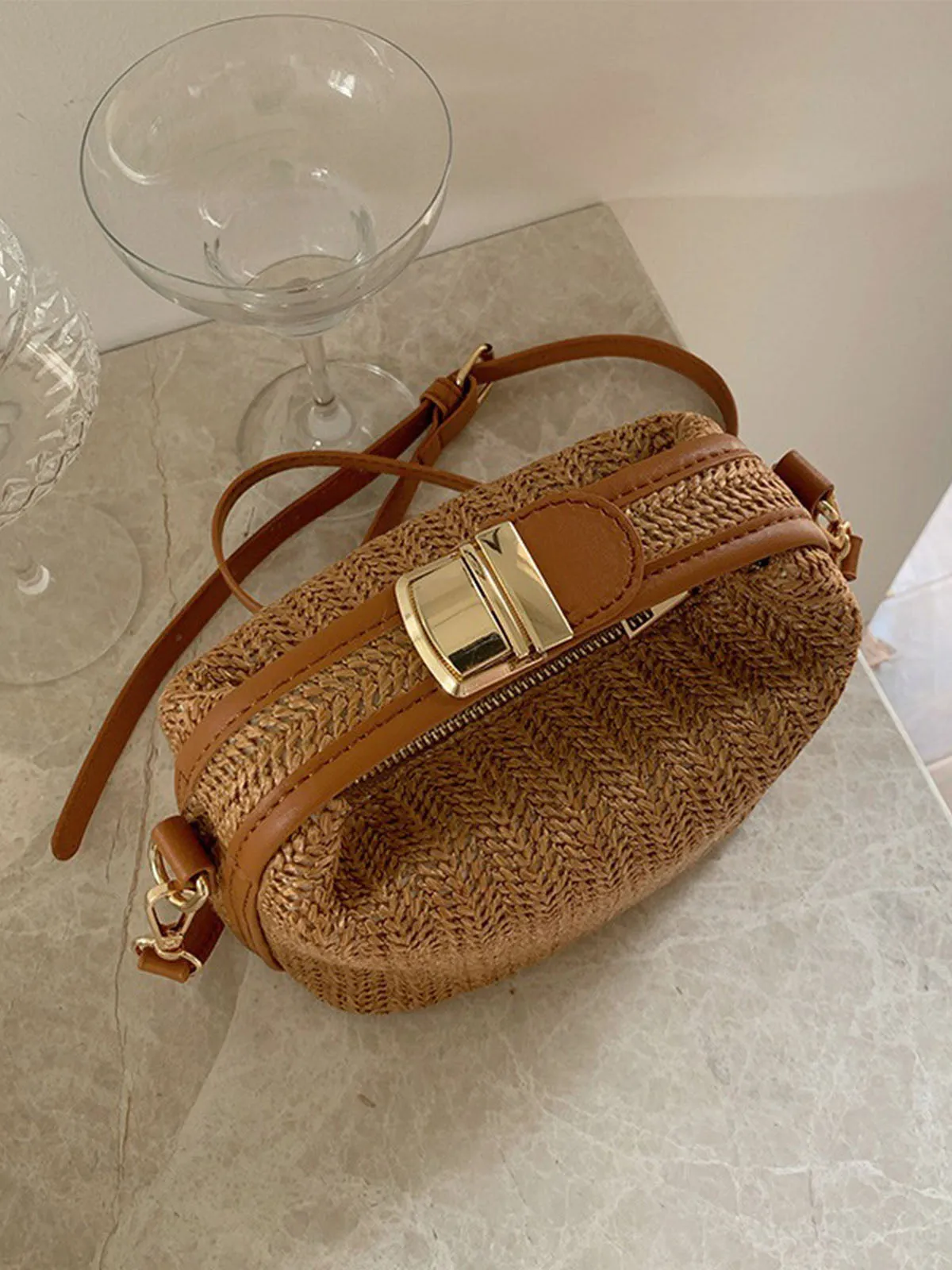 Woven Straw Handheld Crossbody Bag