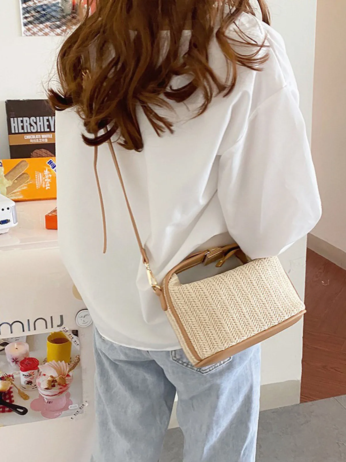 Woven Straw Handheld Crossbody Bag