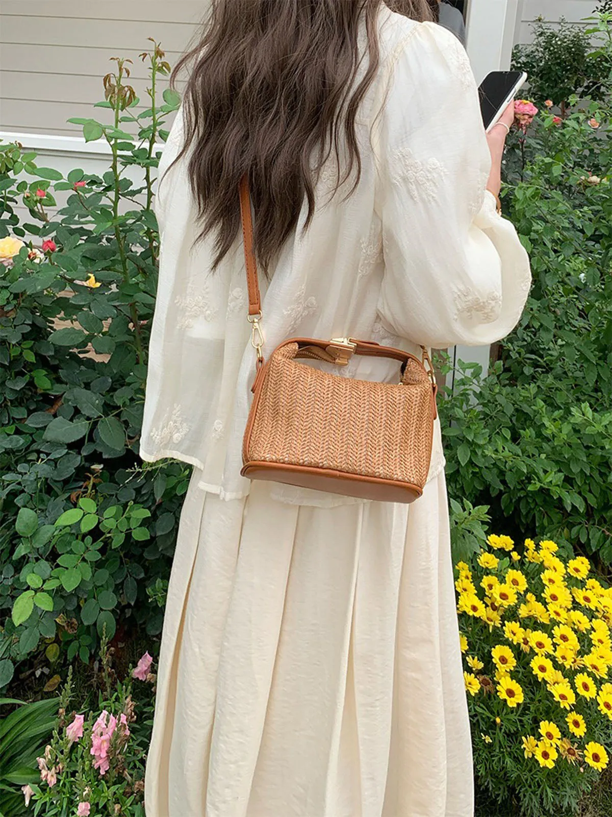 Woven Straw Handheld Crossbody Bag