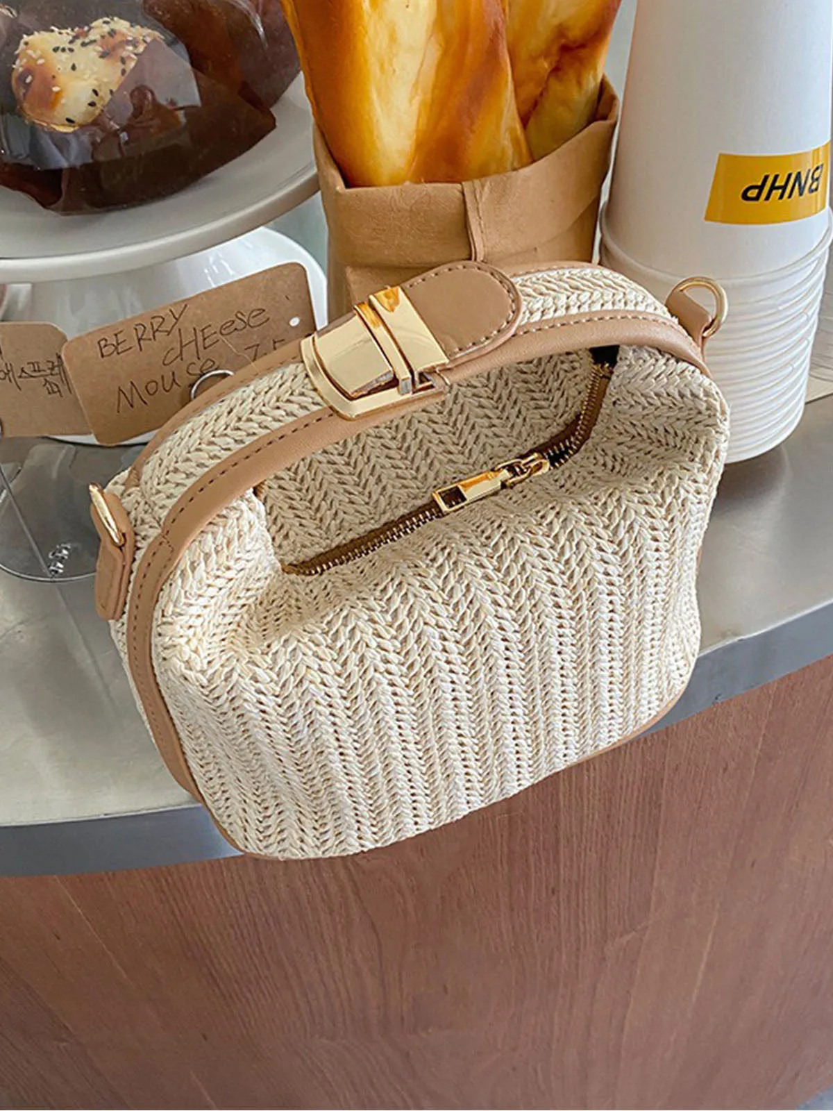 Woven Straw Handheld Crossbody Bag