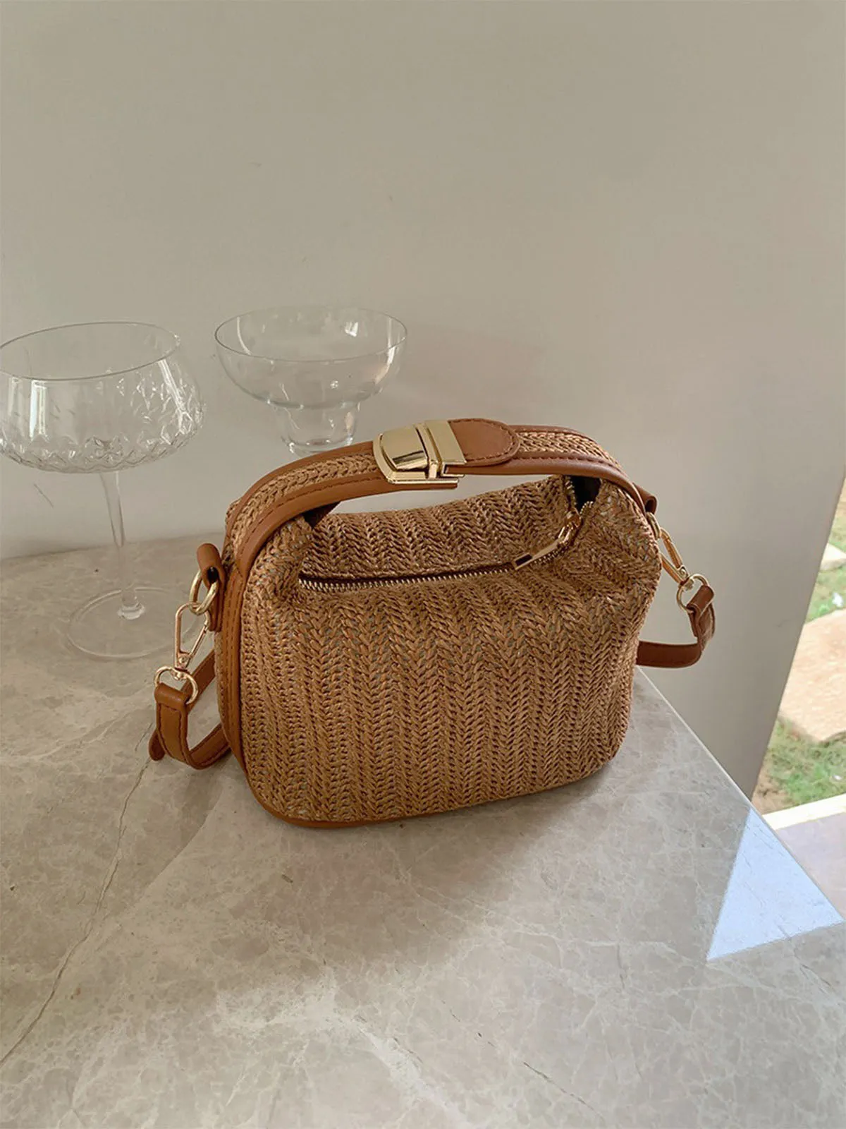 Woven Straw Handheld Crossbody Bag