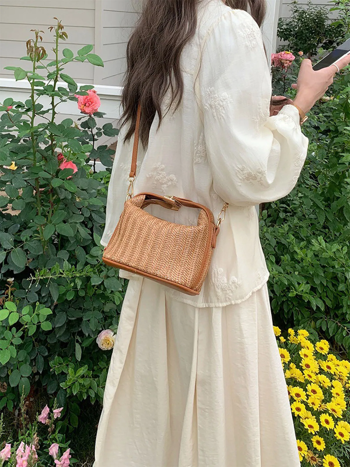 Woven Straw Handheld Crossbody Bag