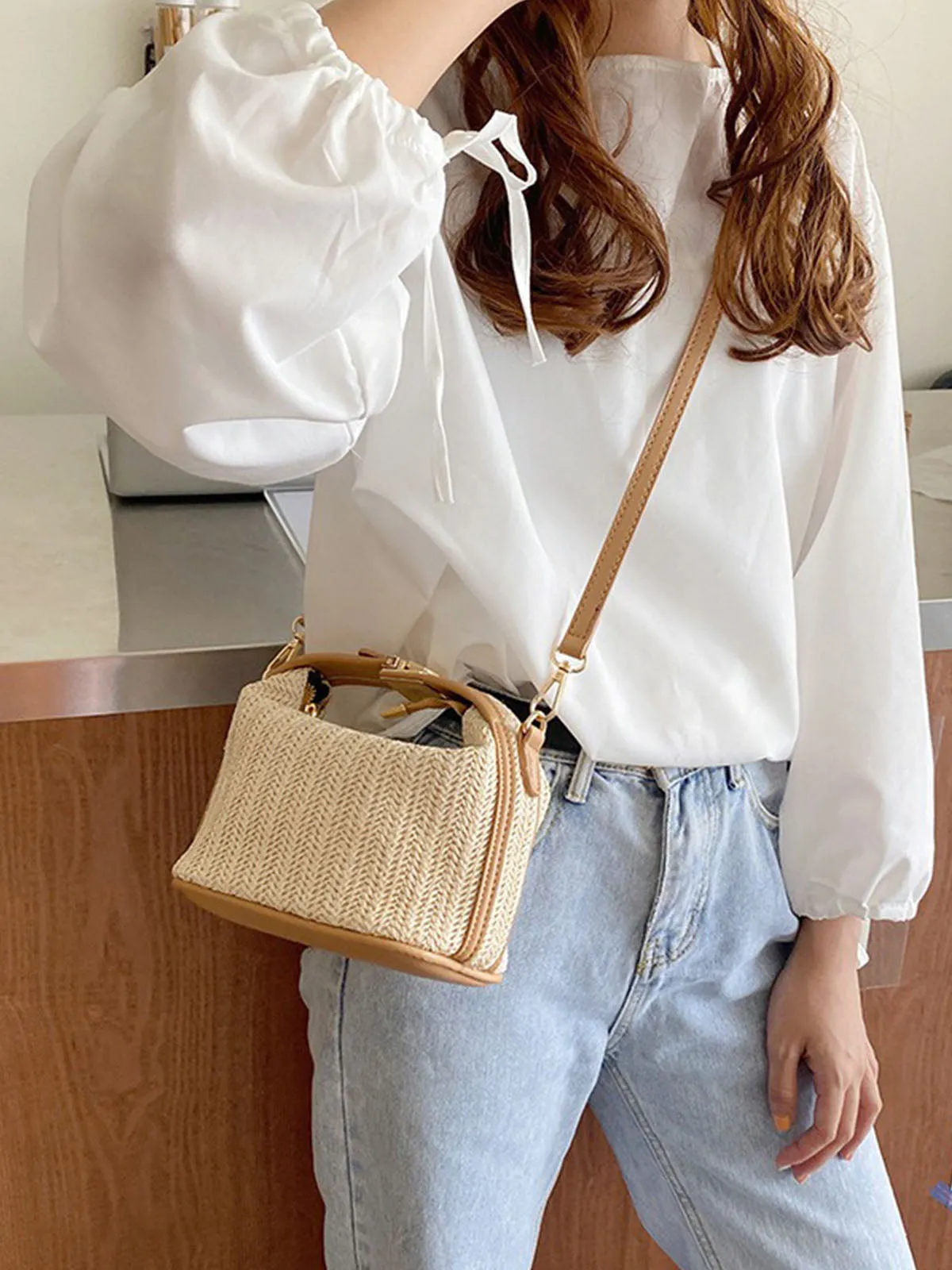 Woven Straw Handheld Crossbody Bag