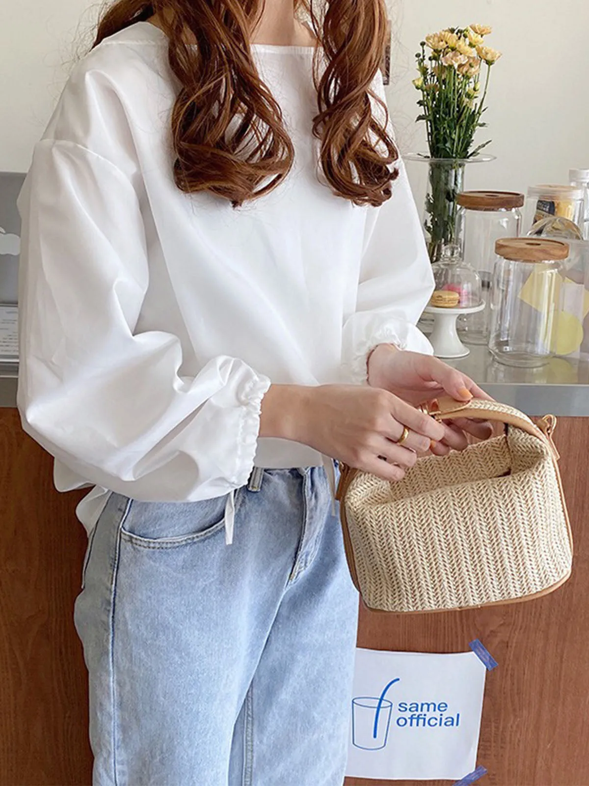 Woven Straw Handheld Crossbody Bag