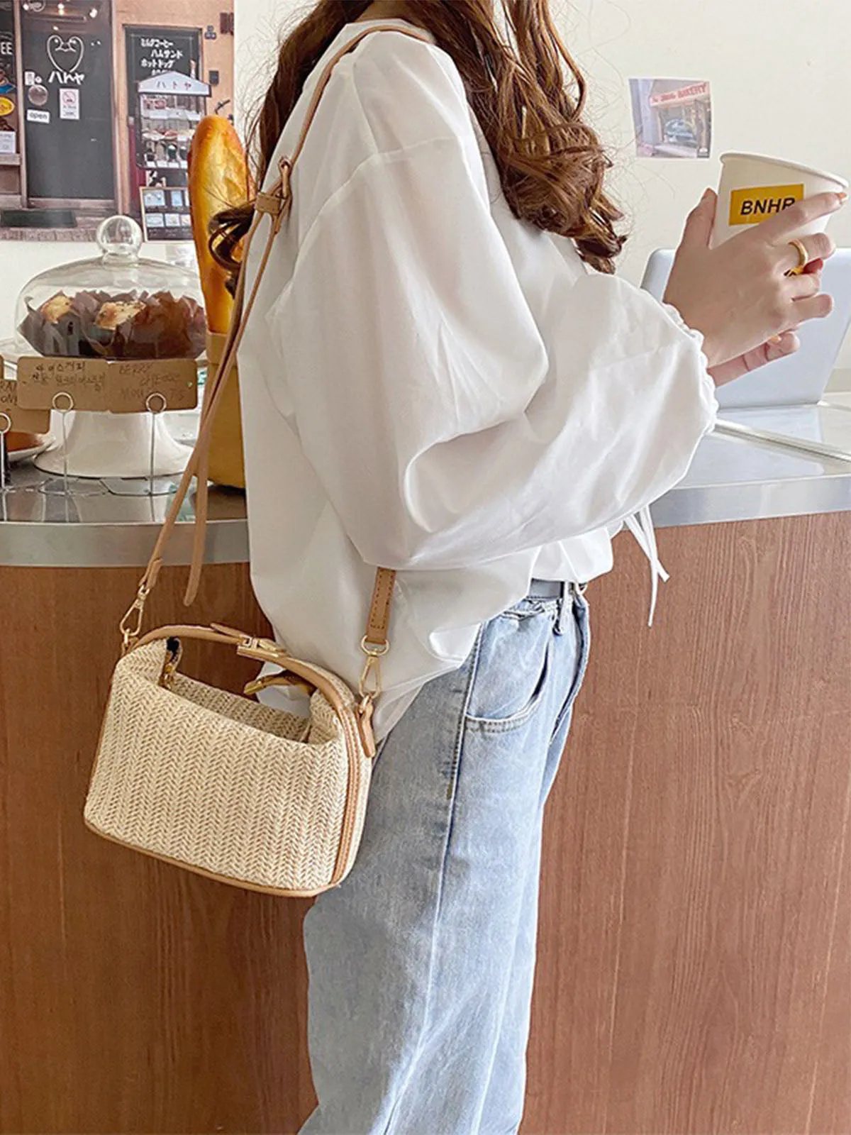 Woven Straw Handheld Crossbody Bag