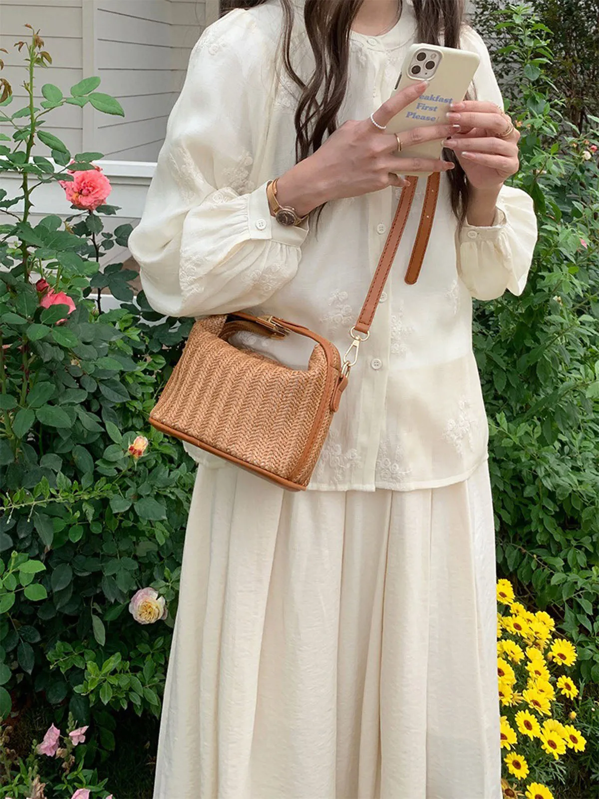 Woven Straw Handheld Crossbody Bag