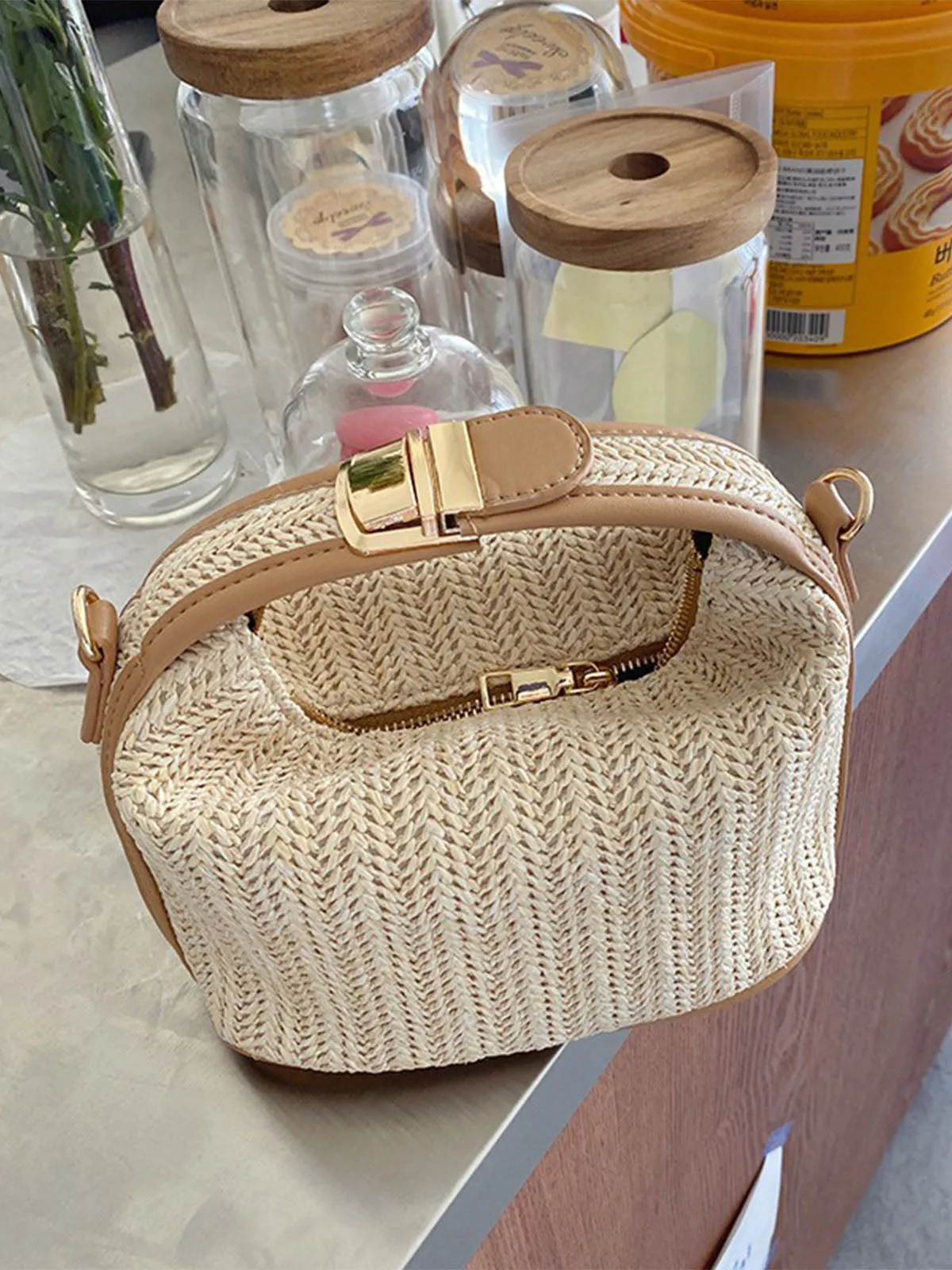 Woven Straw Handheld Crossbody Bag