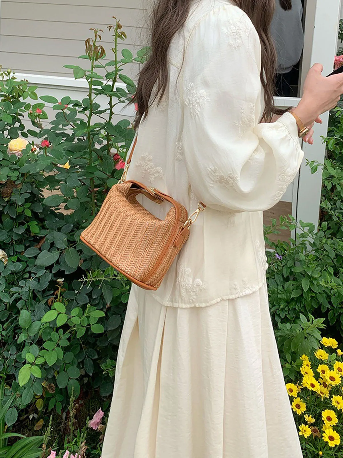 Woven Straw Handheld Crossbody Bag