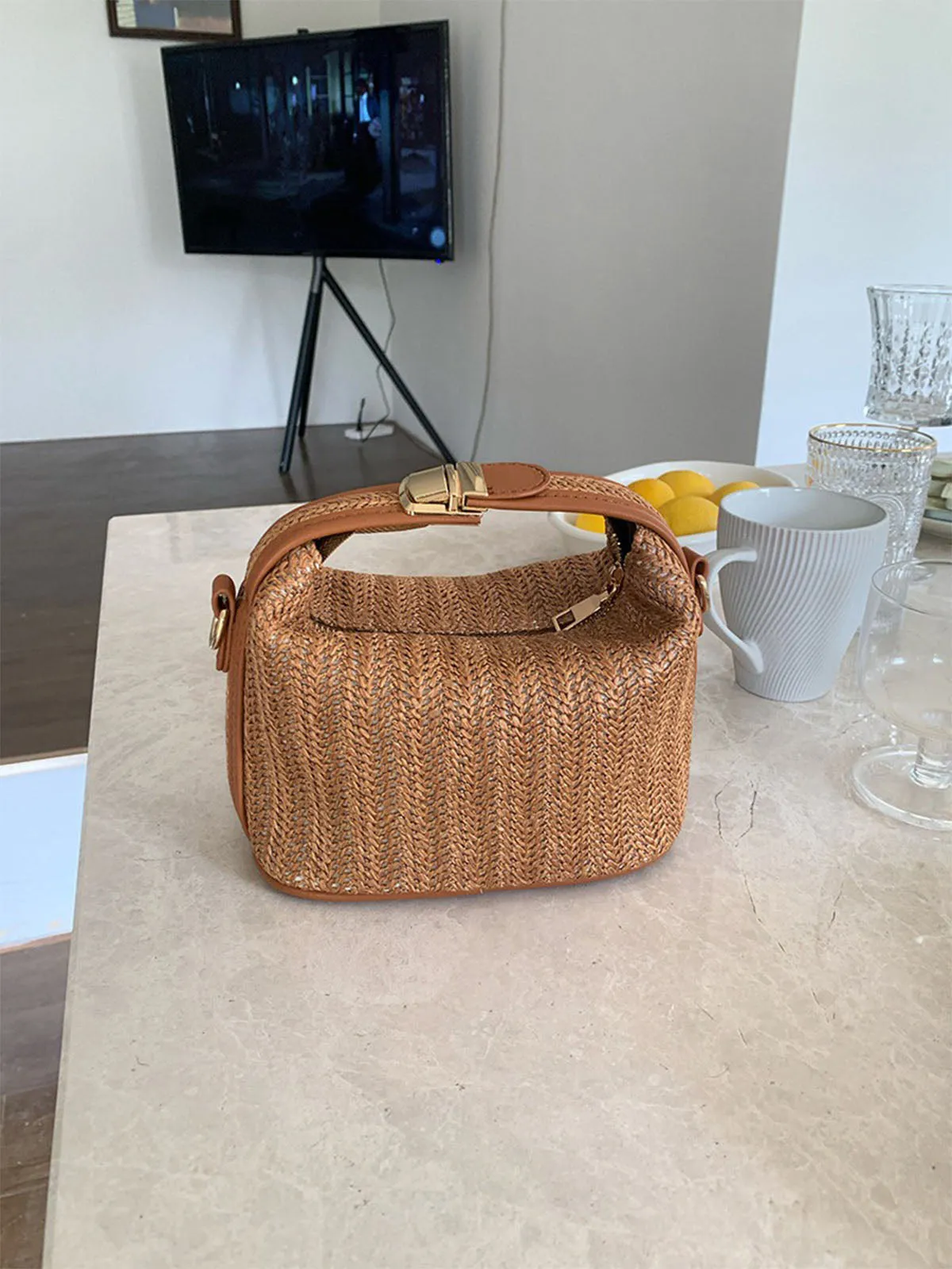 Woven Straw Handheld Crossbody Bag