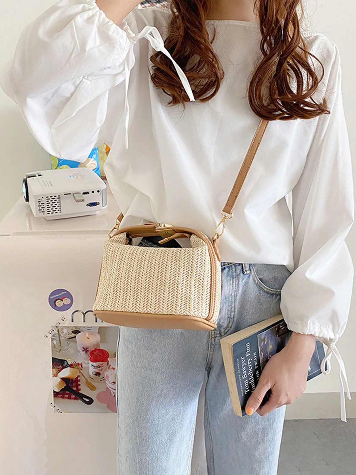 Woven Straw Handheld Crossbody Bag