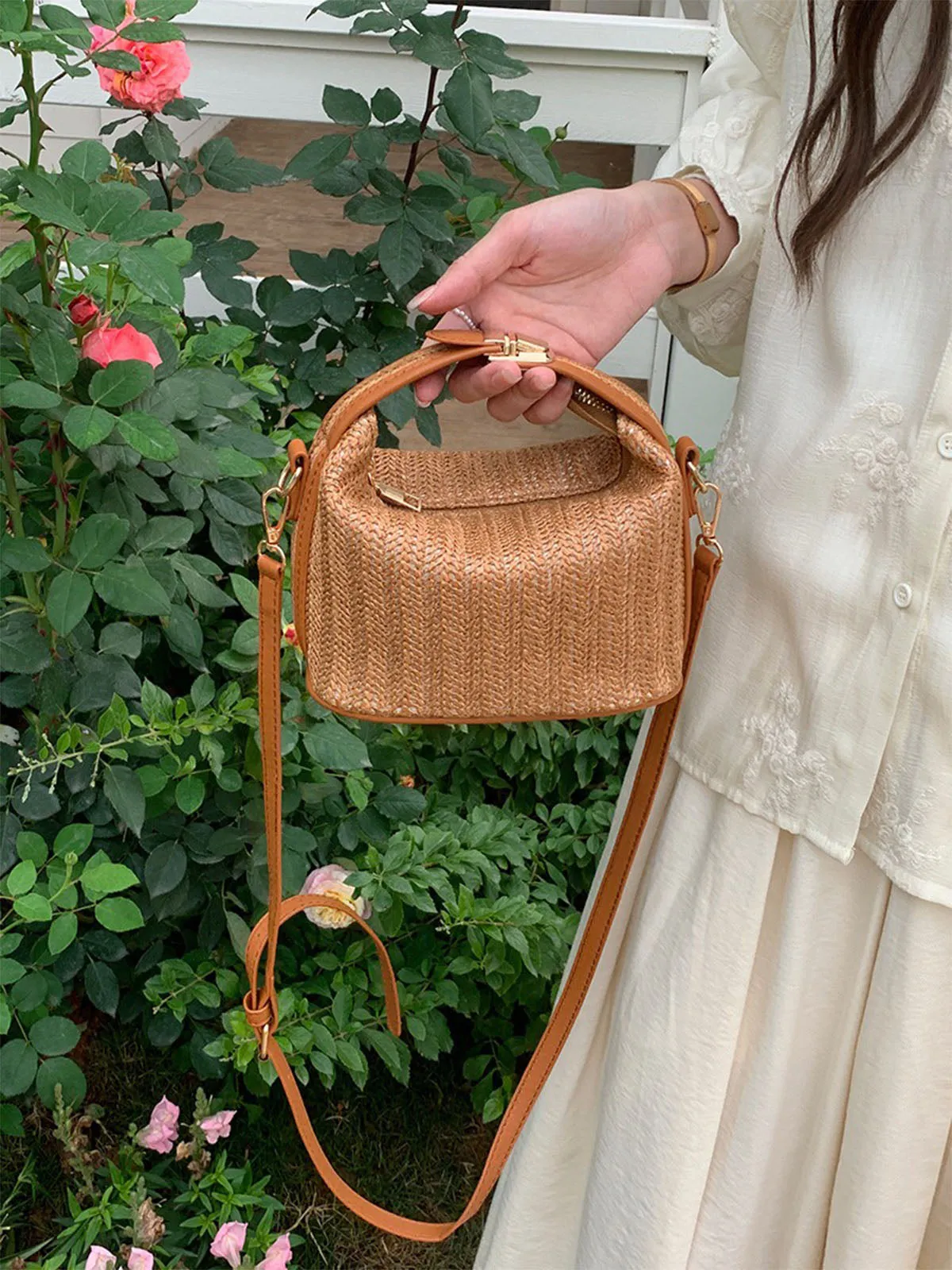 Woven Straw Handheld Crossbody Bag