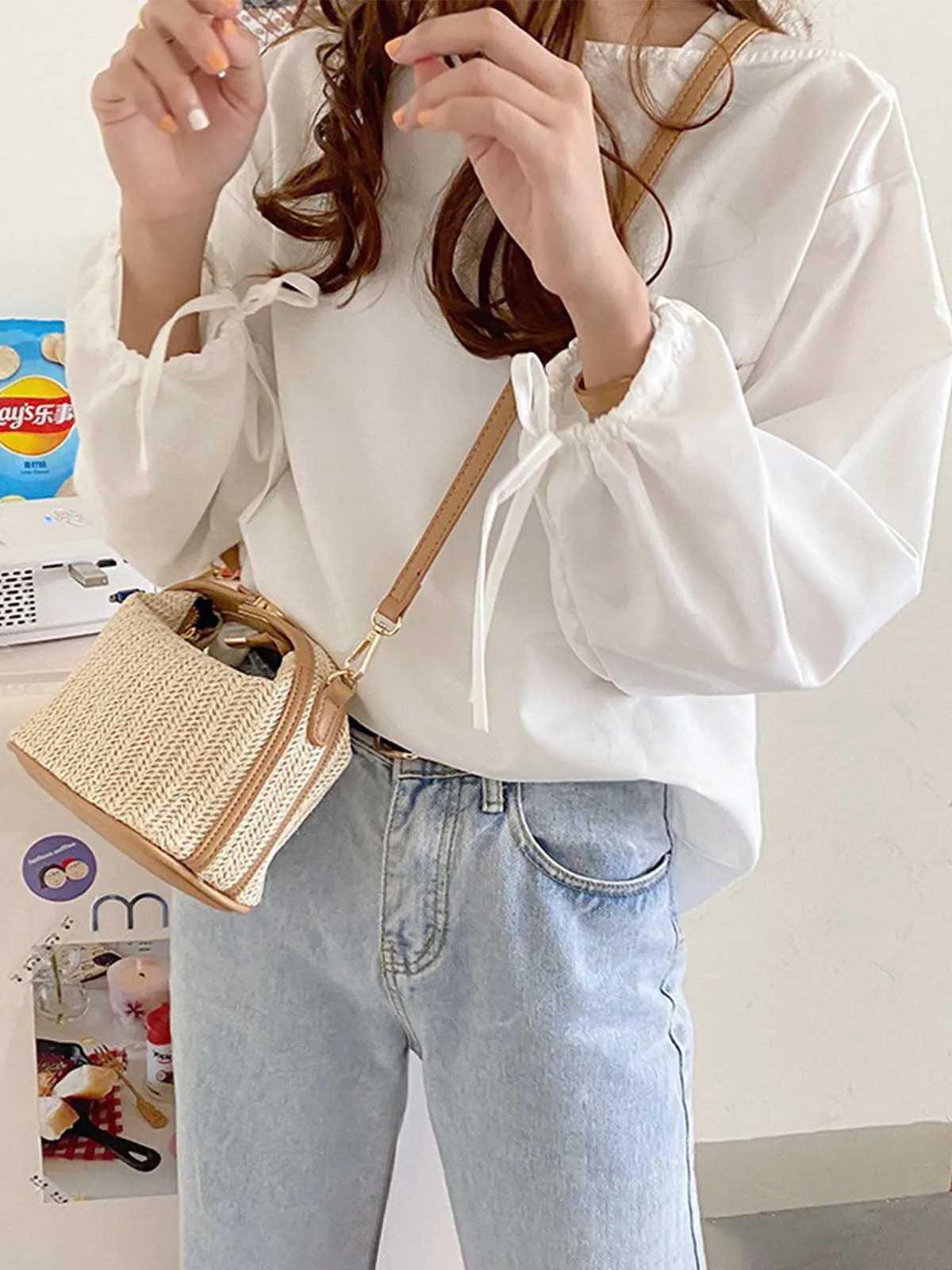 Woven Straw Handheld Crossbody Bag