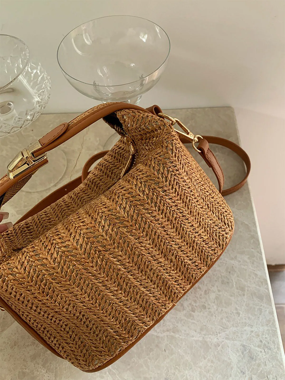 Woven Straw Handheld Crossbody Bag