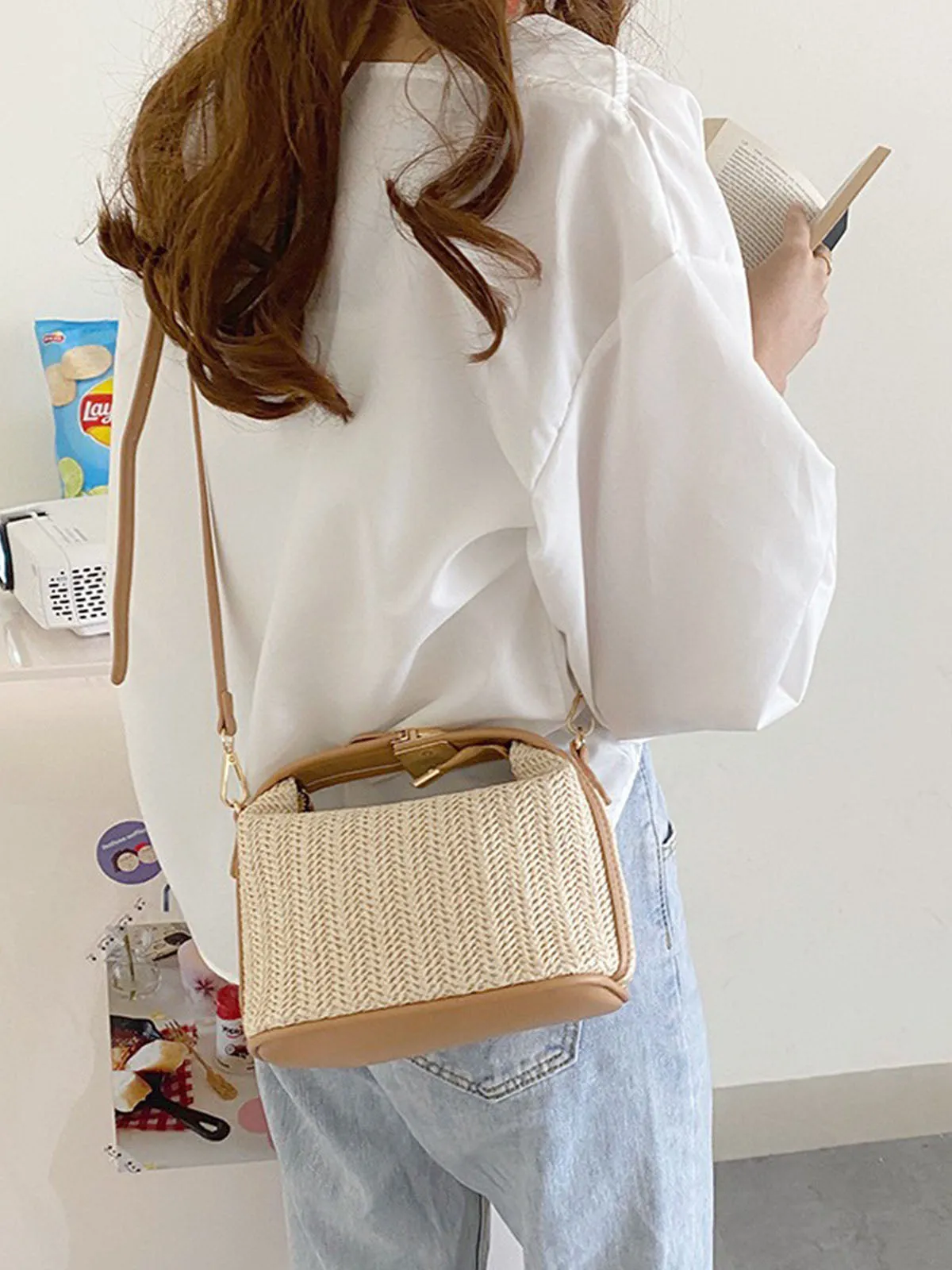 Woven Straw Handheld Crossbody Bag