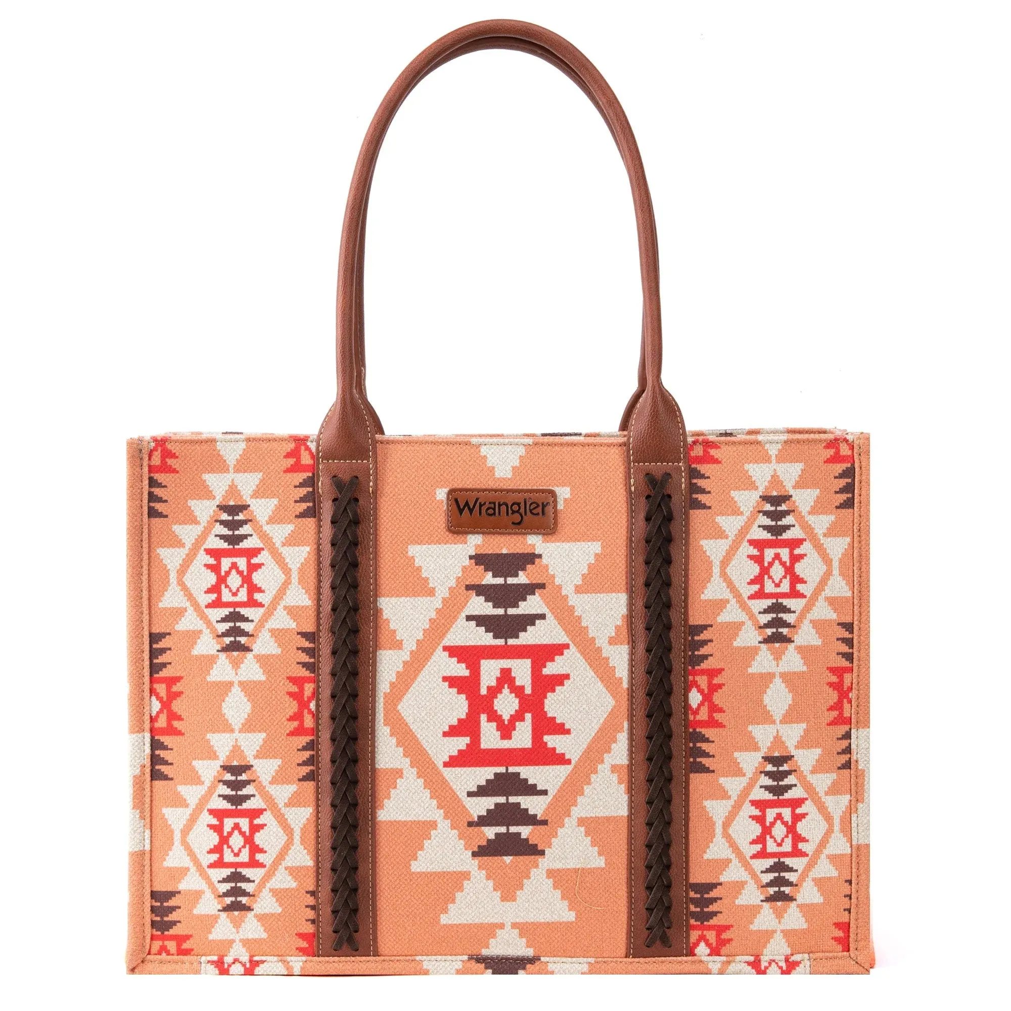 Wrangler Southwestern Print Canvas Wide Tote in Peach Multi