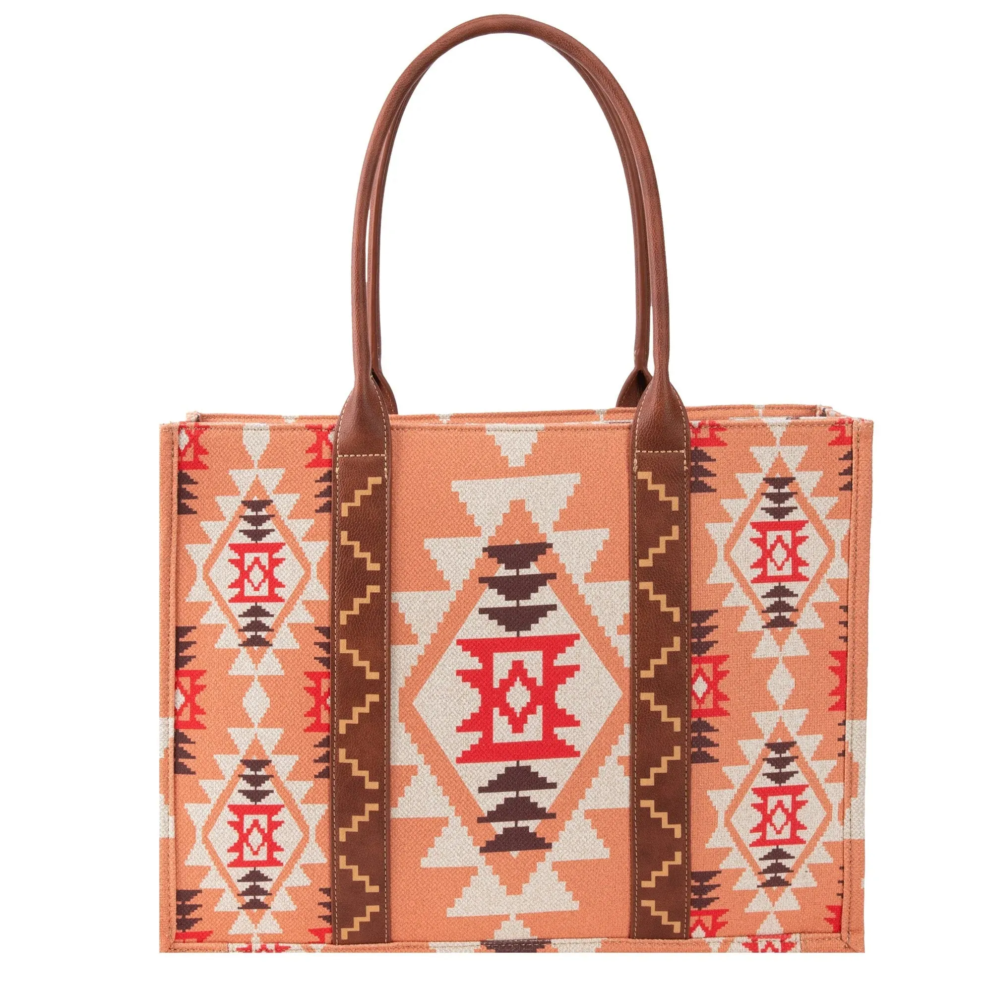 Wrangler Southwestern Print Canvas Wide Tote in Peach Multi